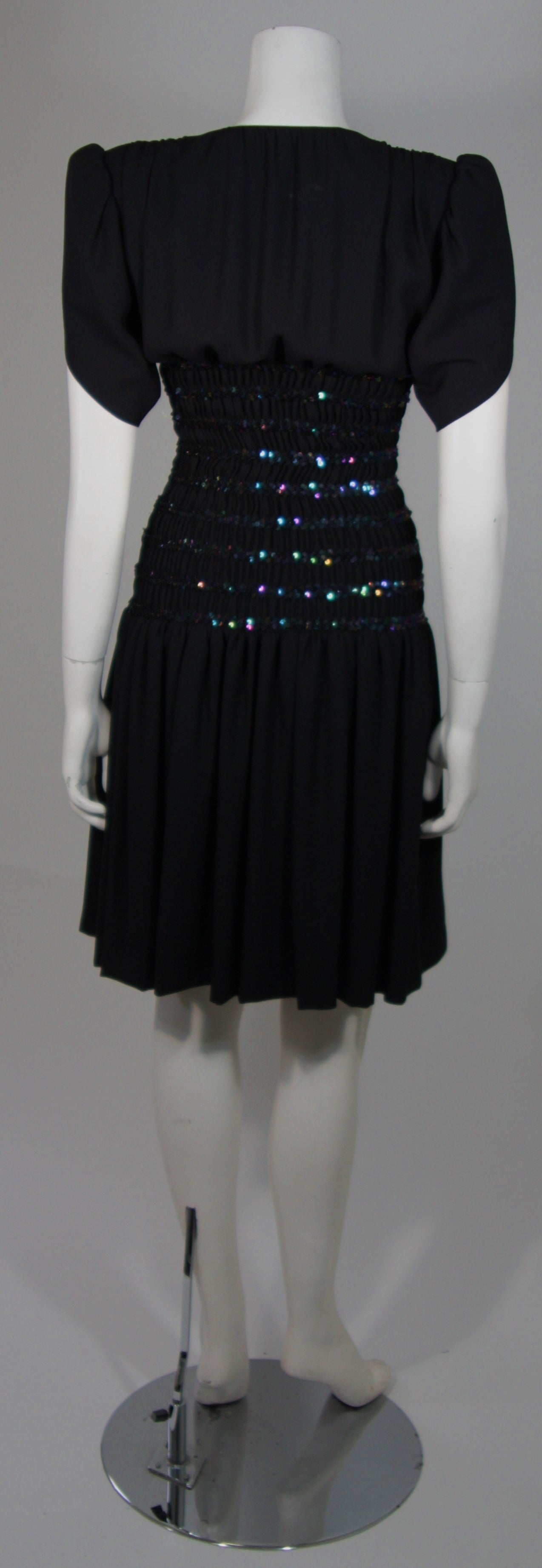 Yves Saint Laurent Black Cocktail Gown with Sequin Smocked Waist Size 38 For Sale 4