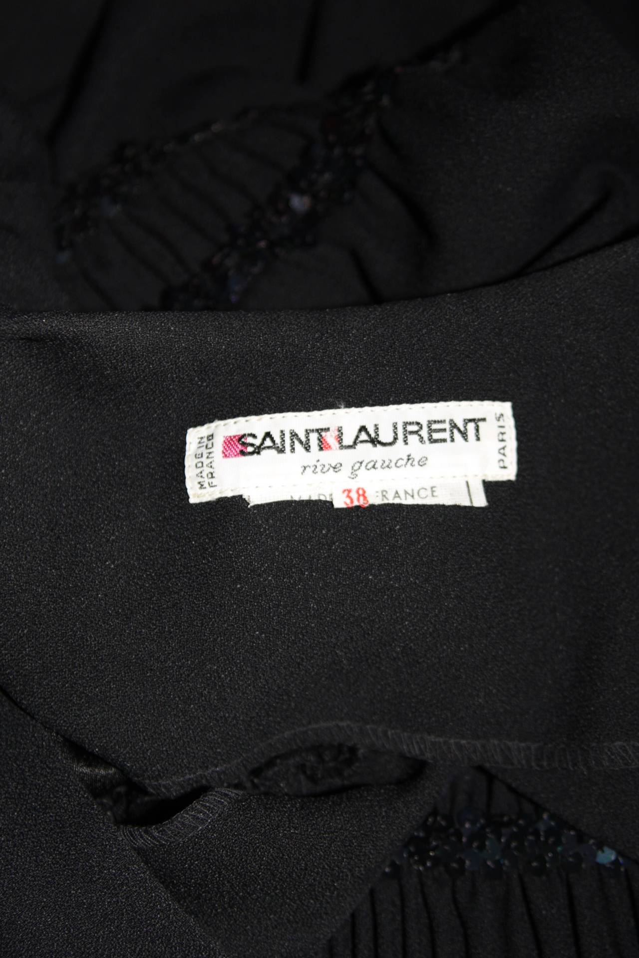 Yves Saint Laurent Black Cocktail Gown with Sequin Smocked Waist Size 38 For Sale 5