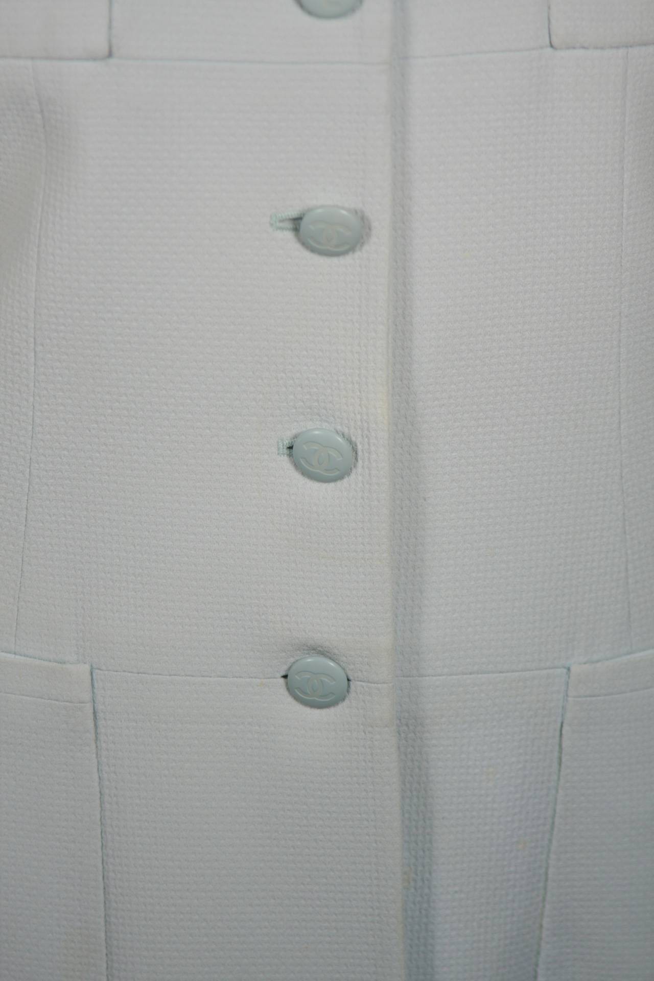 Chanel Light Blue Skirt Suit Size 44 In Good Condition In Los Angeles, CA
