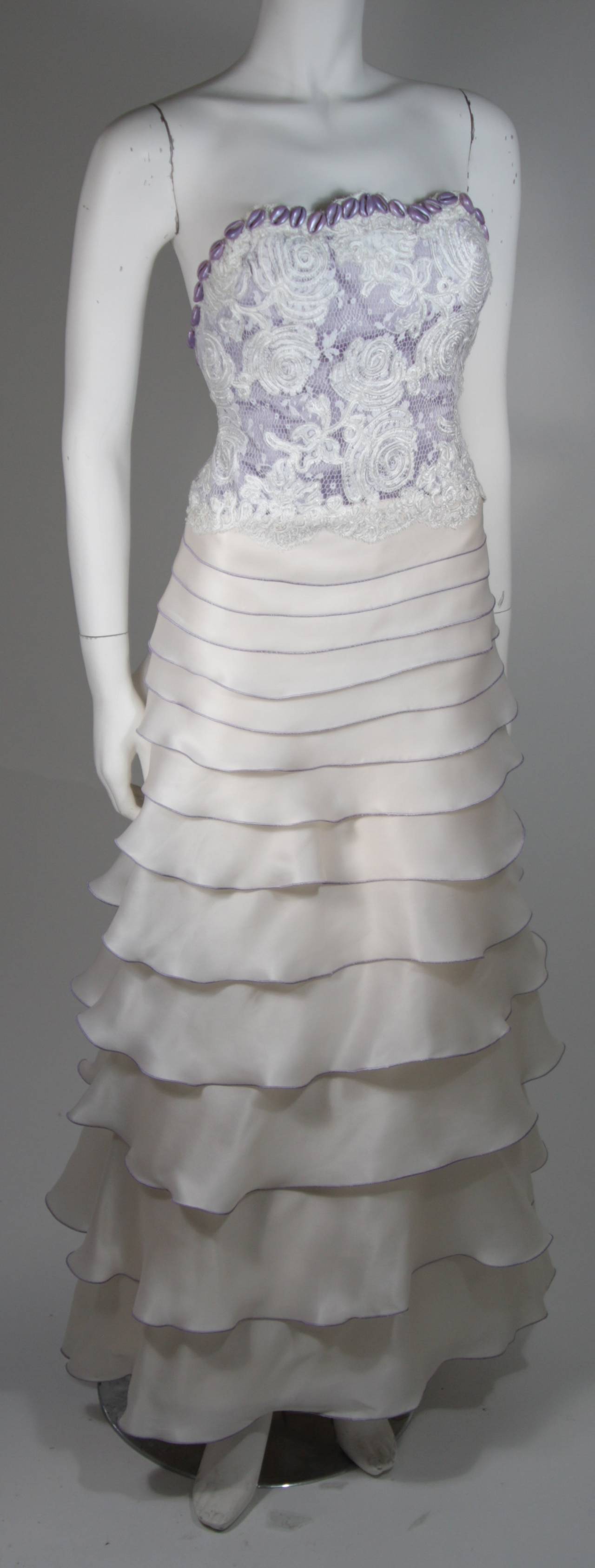 Gray Rutina Wesley's Lavender & Cream Paul Campbell Couture Wedding Gown circa 2005 For Sale