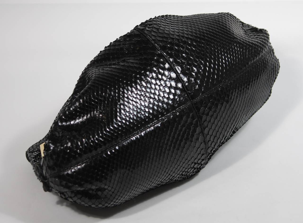 Judith Leiber Black Gathered Snakeskin Clutch with Gold Hardware 4