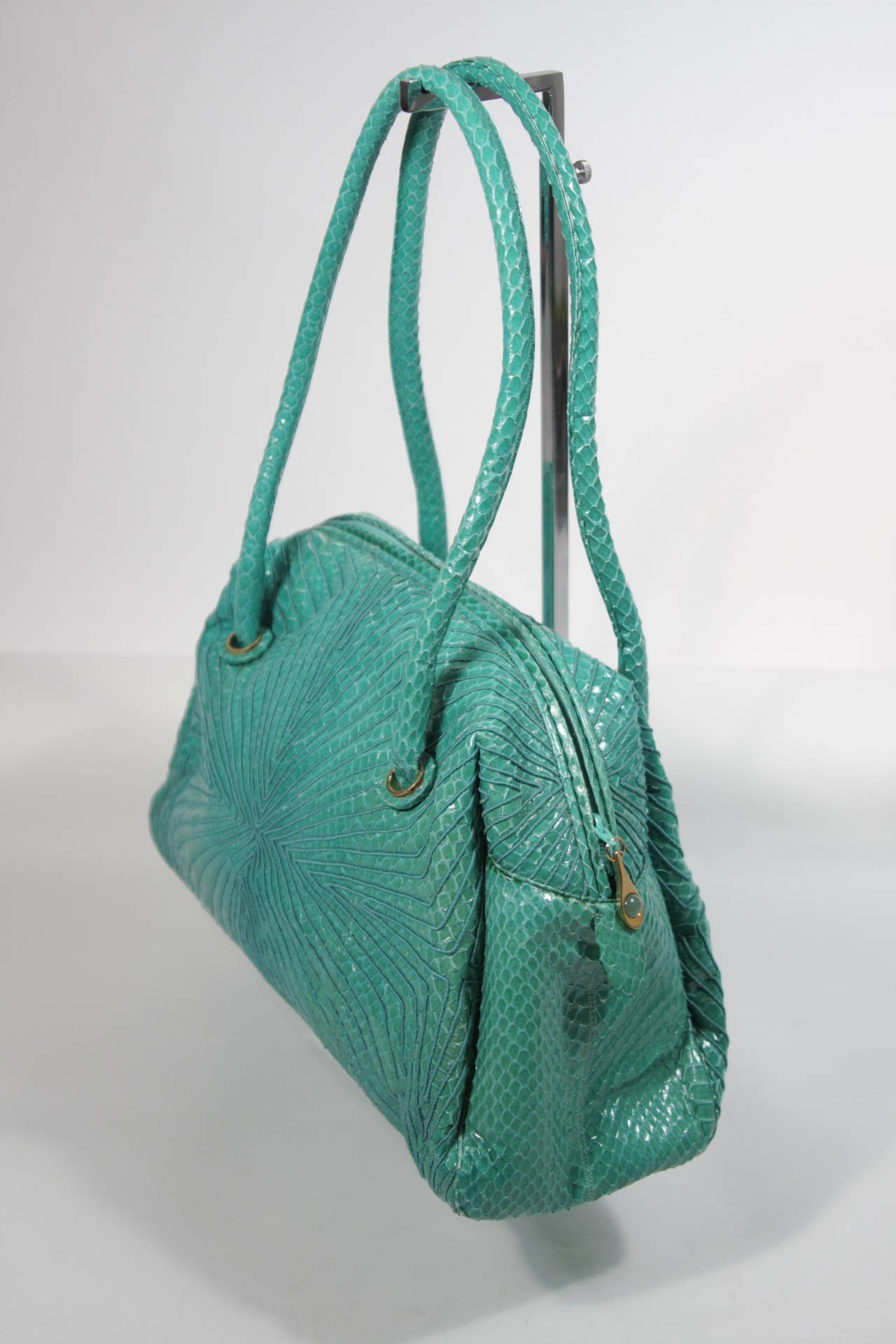 Judith Leiber Turquoise Snake Skin Handbag 1