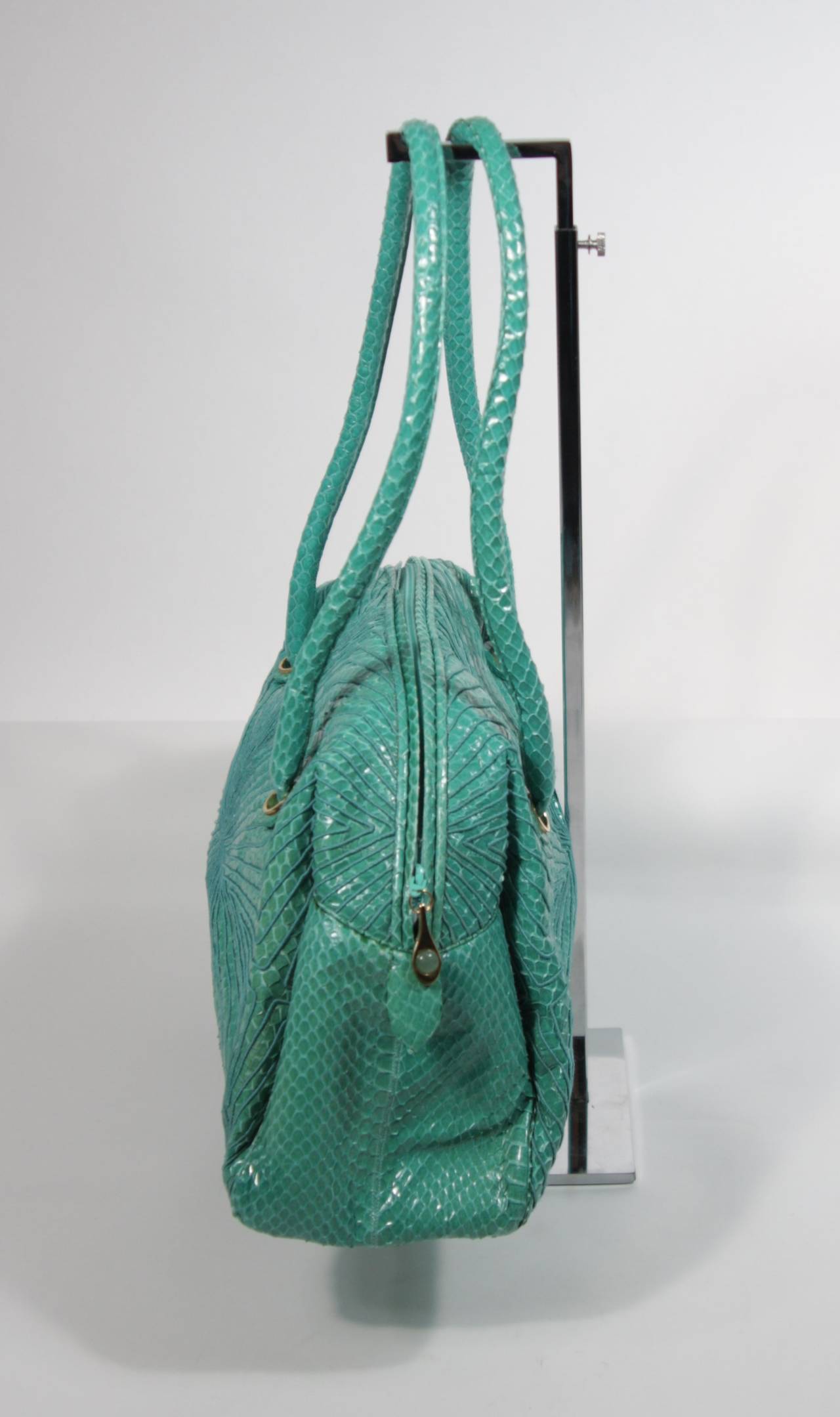 Judith Leiber Turquoise Snake Skin Handbag 2