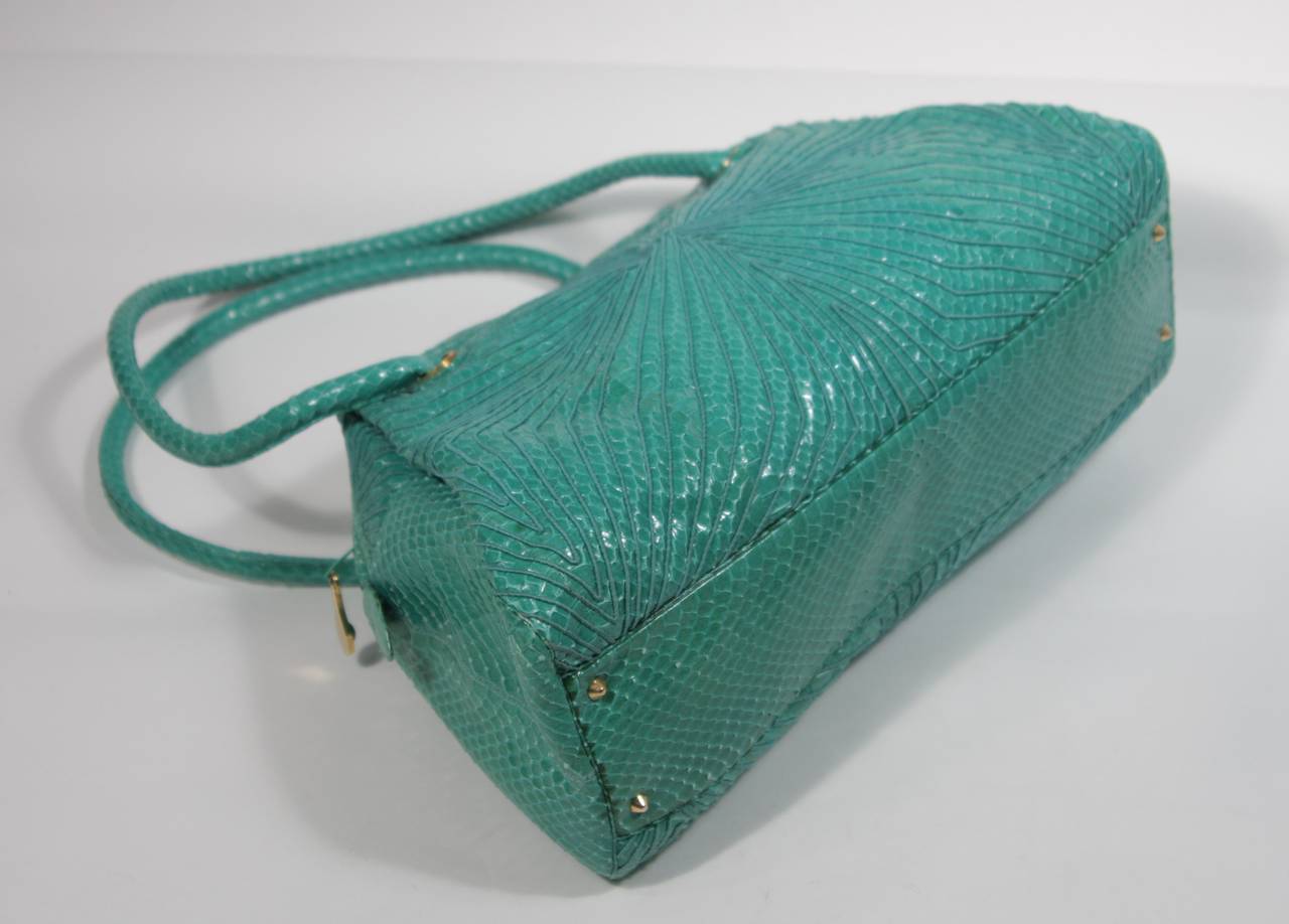 Judith Leiber Turquoise Snake Skin Handbag 3