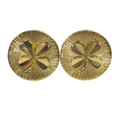 Chanel Gold Tone Four Leaf Clover Clip on Earrings
