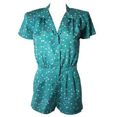 Nolan Miller Attributed Silk Blue Floral Play Suit Jumper Size Small 7
