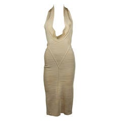 Alaia Gold Elastic Body Contouring Dress Size Small