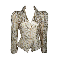 Yves Saint Laurent Gold Foil Jacket with Enamel Daisy Buttons Size 40 12