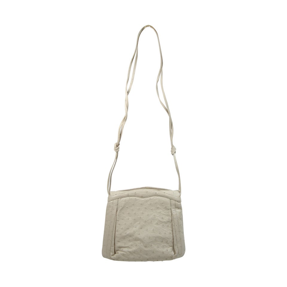 Judith Leiber Off-white Ostrich Architectural Purse w. accessories & sleeper bag