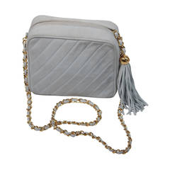 Chanel Light Blue Quilted Suede Purse with Gold Hardware and Tassel