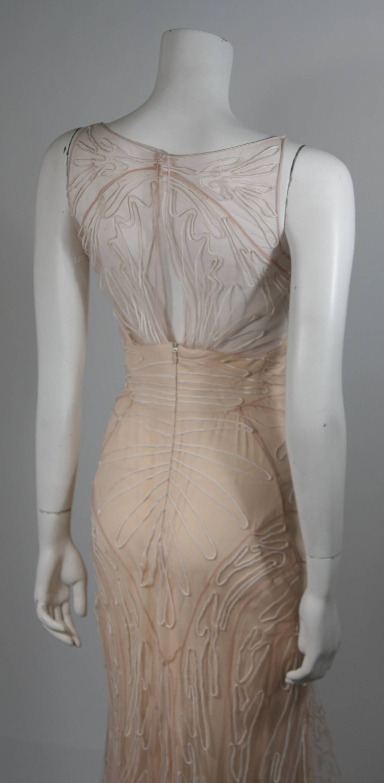 Zac Posen Embroidered Blush Silk Mesh Wedding Gown with Veil Size Small 1