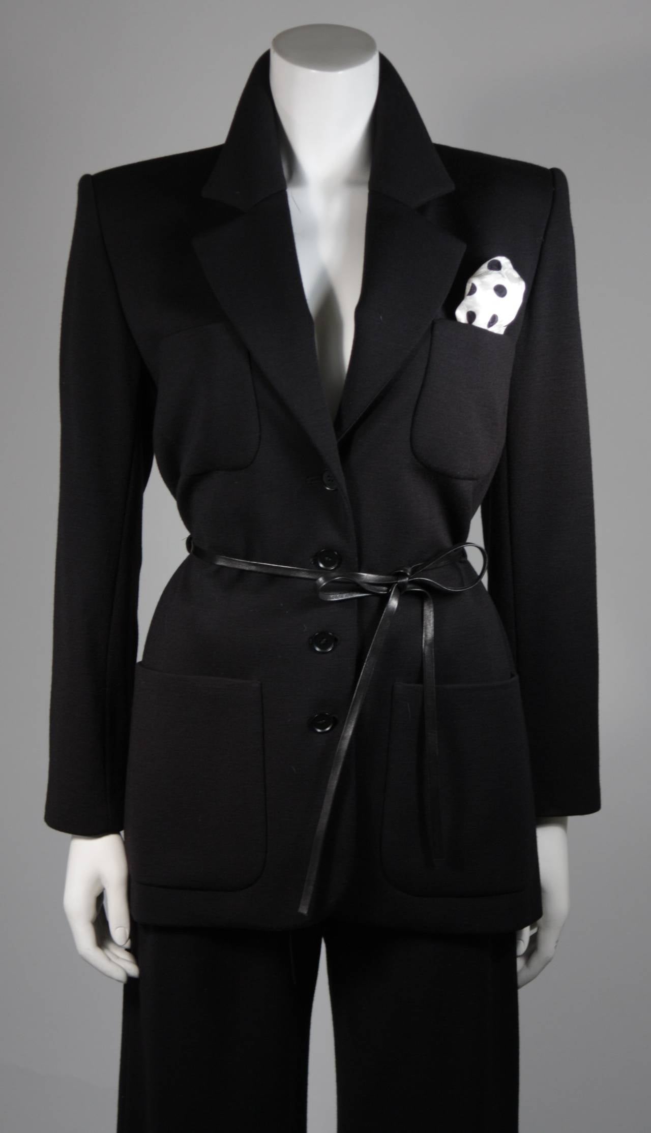 Women's Yves Saint Laurent Two Piece Wool Blend Pantsuit with Pocket Scarf Medium/Large