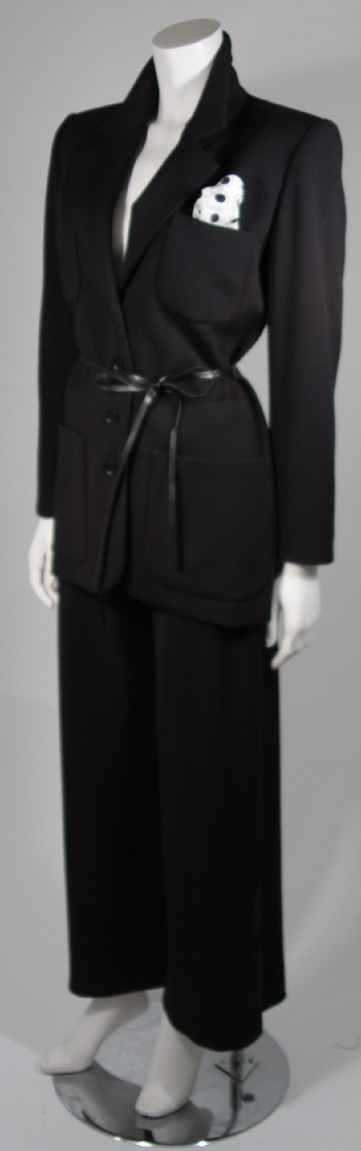 Yves Saint Laurent Two Piece Wool Blend Pantsuit with Pocket Scarf Medium/Large In Excellent Condition In Los Angeles, CA