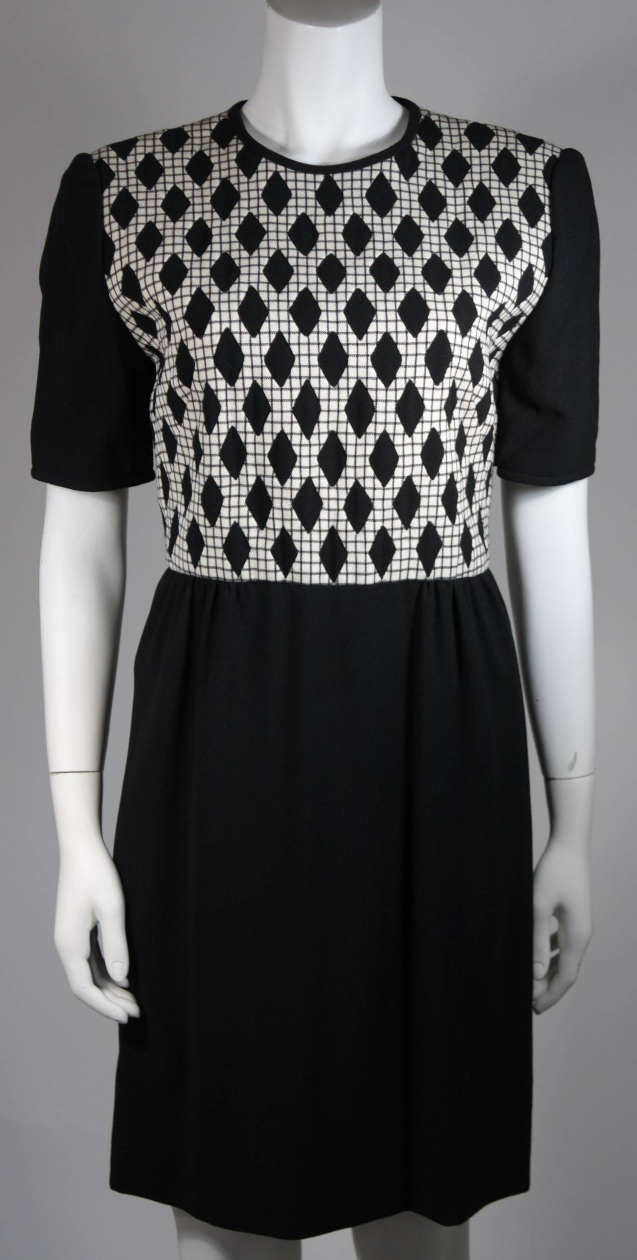 Valentino Couture Cream Wool with Black Checkerboard Inset Diamond Dress Set 4