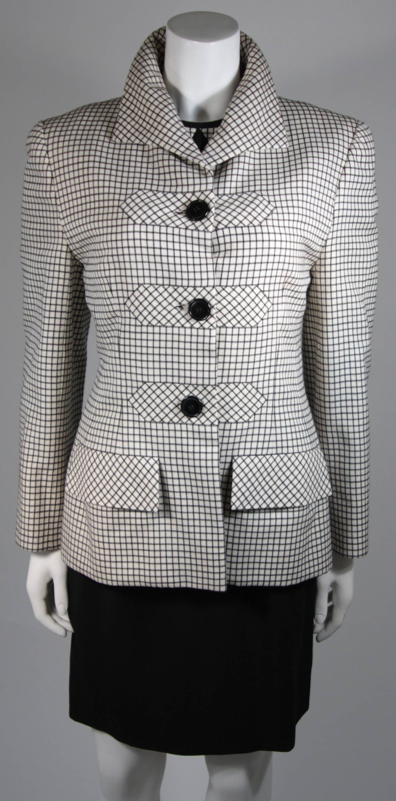 Valentino Couture Cream Wool with Black Checkerboard Inset Diamond Dress Set In Excellent Condition In Los Angeles, CA