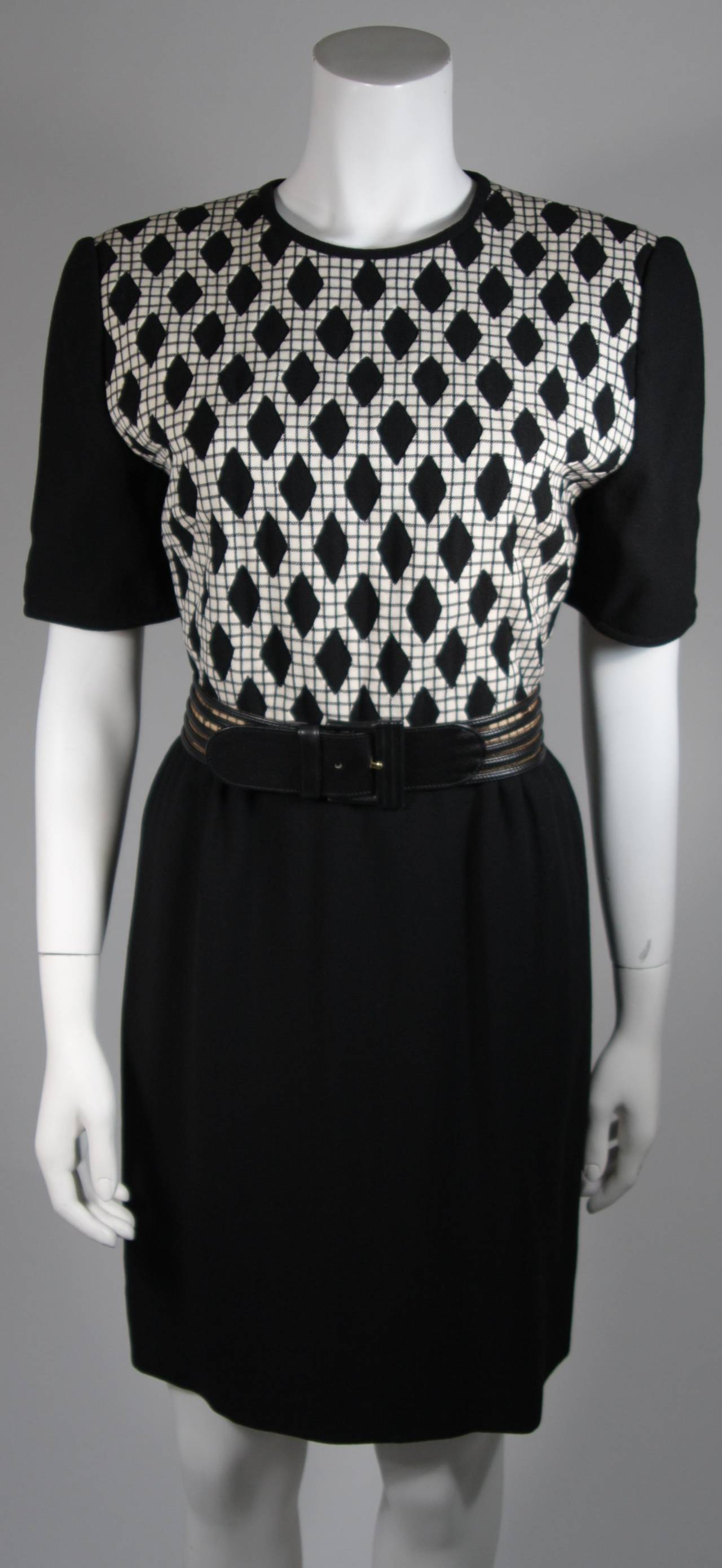 Women's Valentino Couture Cream Wool with Black Checkerboard Inset Diamond Dress Set