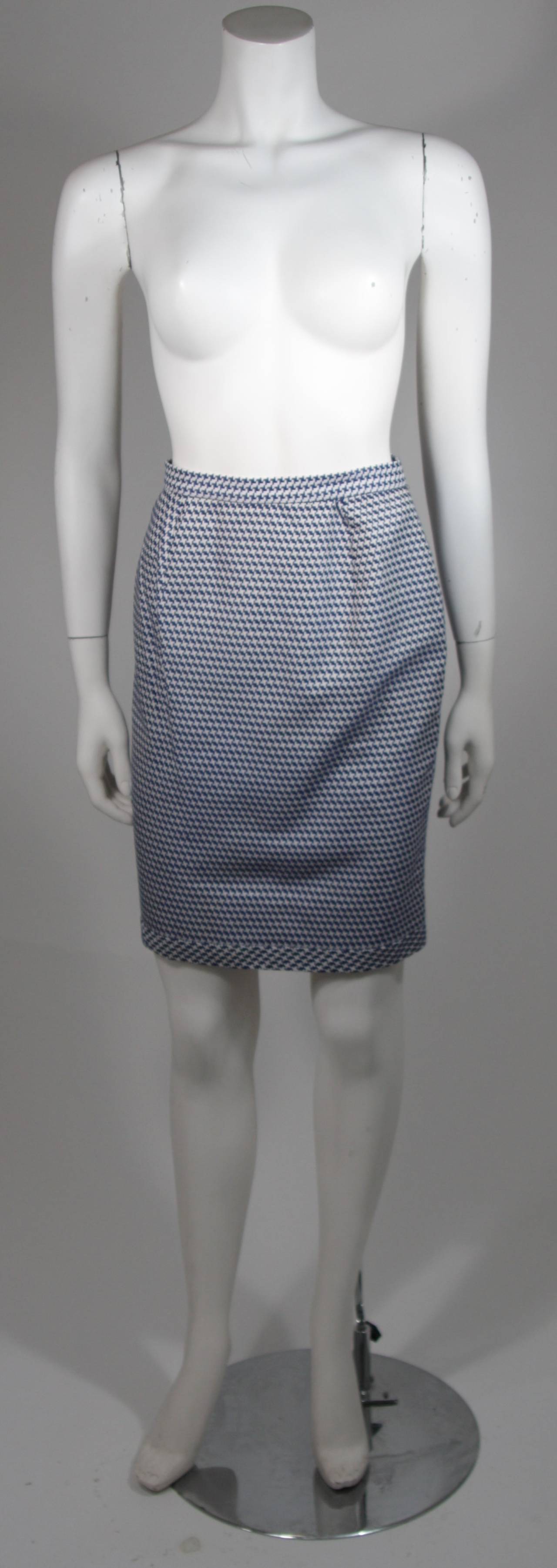 Leon Paule Sculptural Royal Blue & White Fitted Houndstooth Jacket & Skirt Suit 3