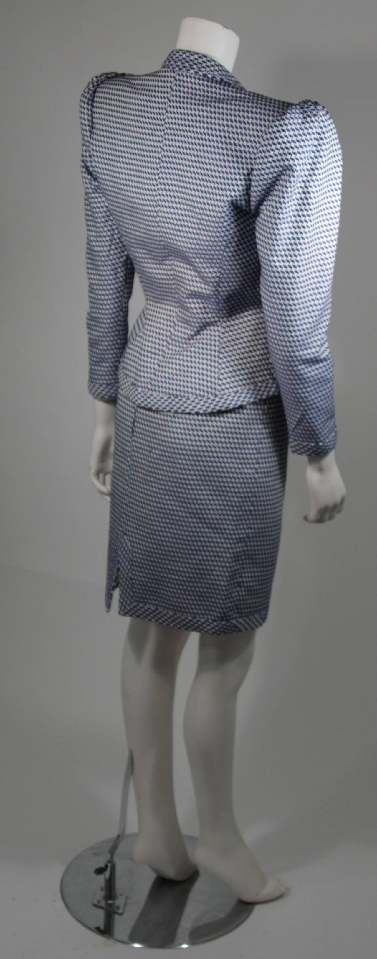 Women's Leon Paule Sculptural Royal Blue & White Fitted Houndstooth Jacket & Skirt Suit