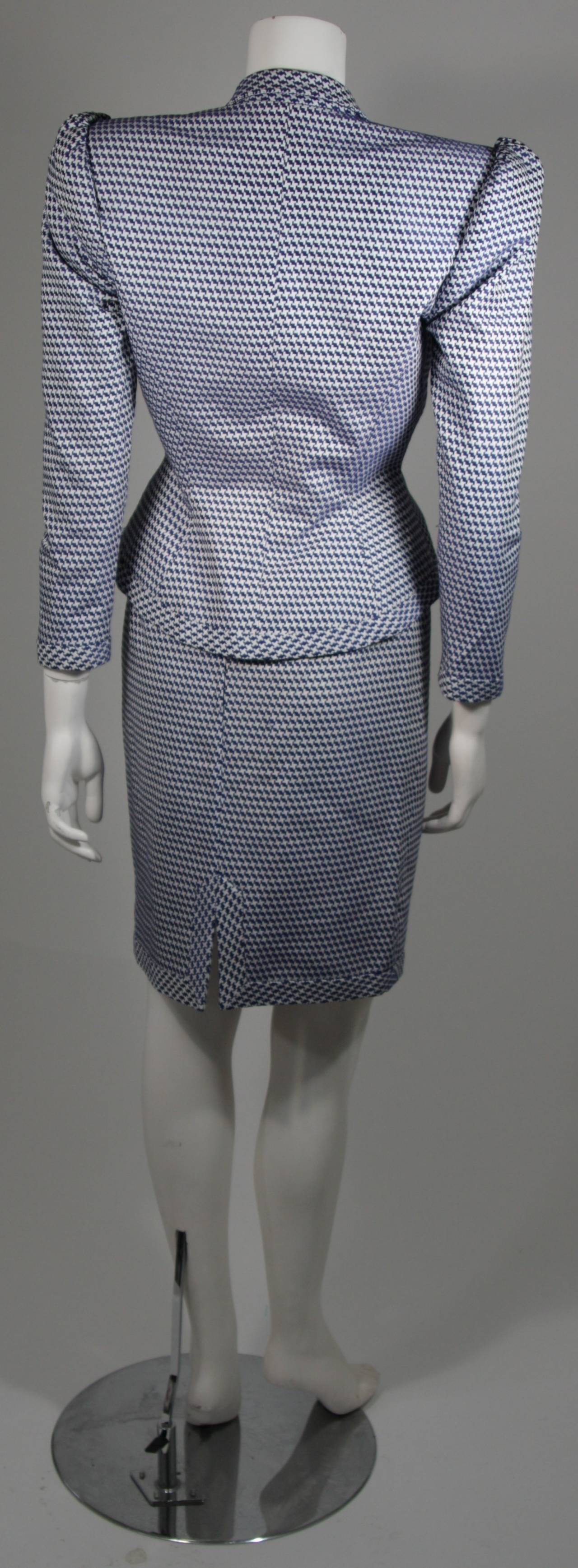 Leon Paule Sculptural Royal Blue & White Fitted Houndstooth Jacket & Skirt Suit 1