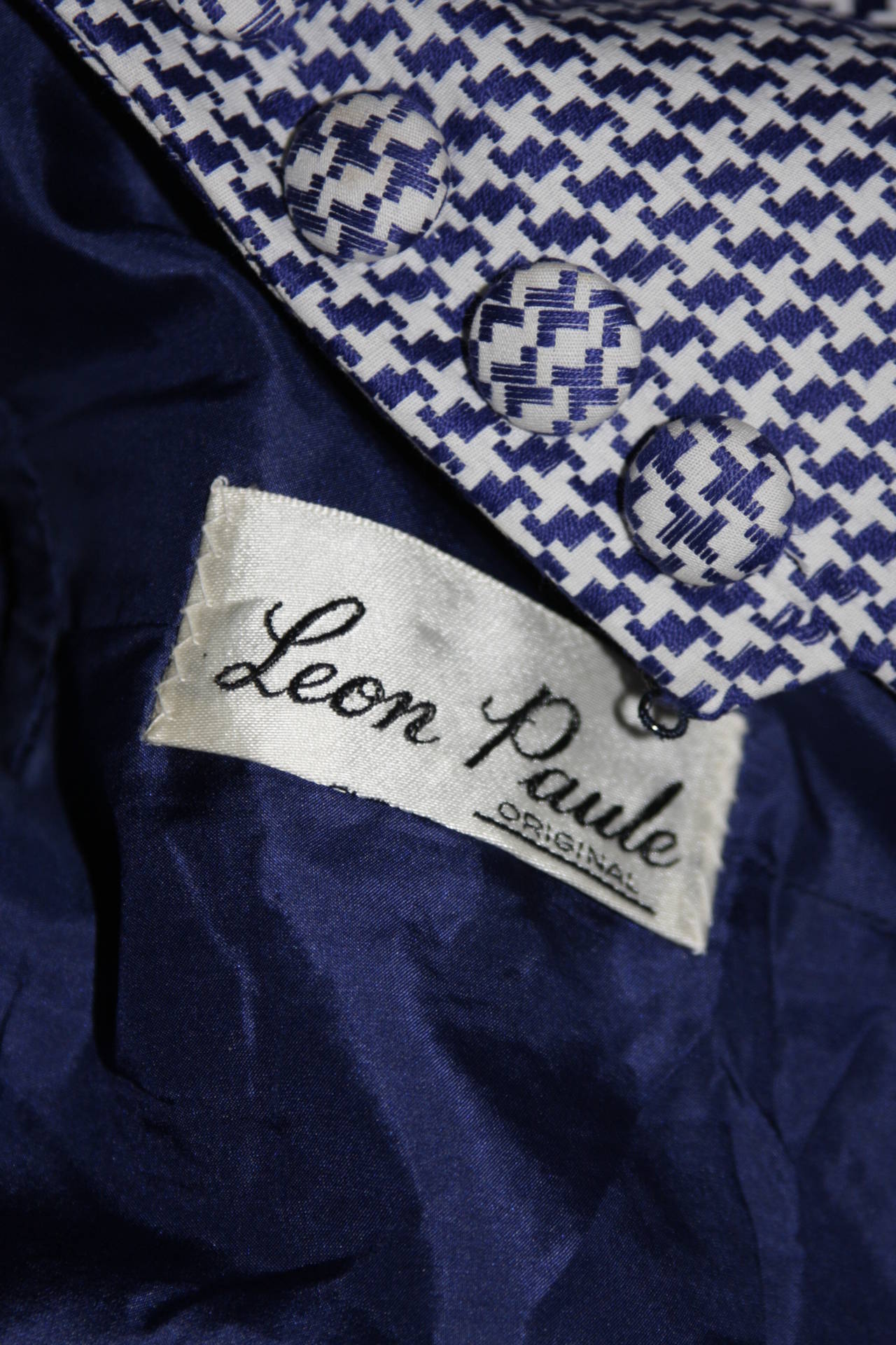 Leon Paule Sculptural Royal Blue & White Fitted Houndstooth Jacket & Skirt Suit 4