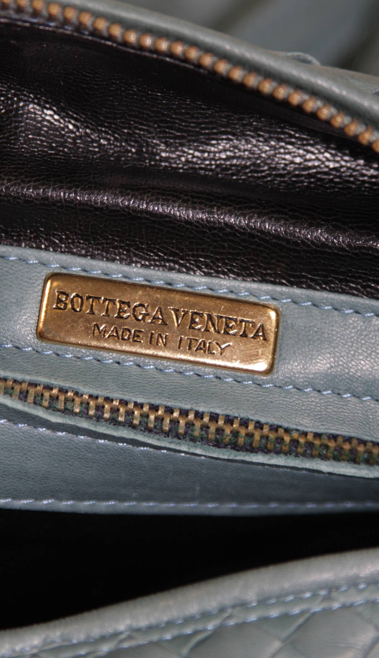 Bottega Veneta Light Teal Blue Woven Barrel style Leather Handbag 4