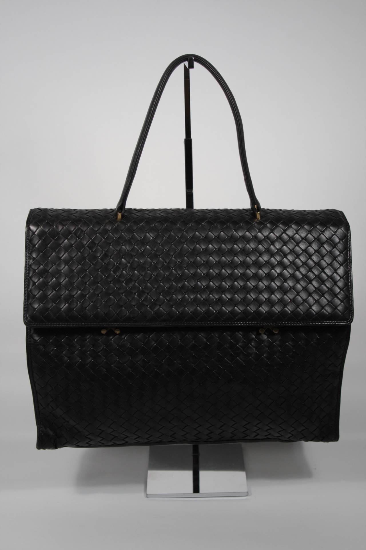 Bottega Veneta Vintage Black Leather Briefcase Style Handbag In Excellent Condition In Los Angeles, CA