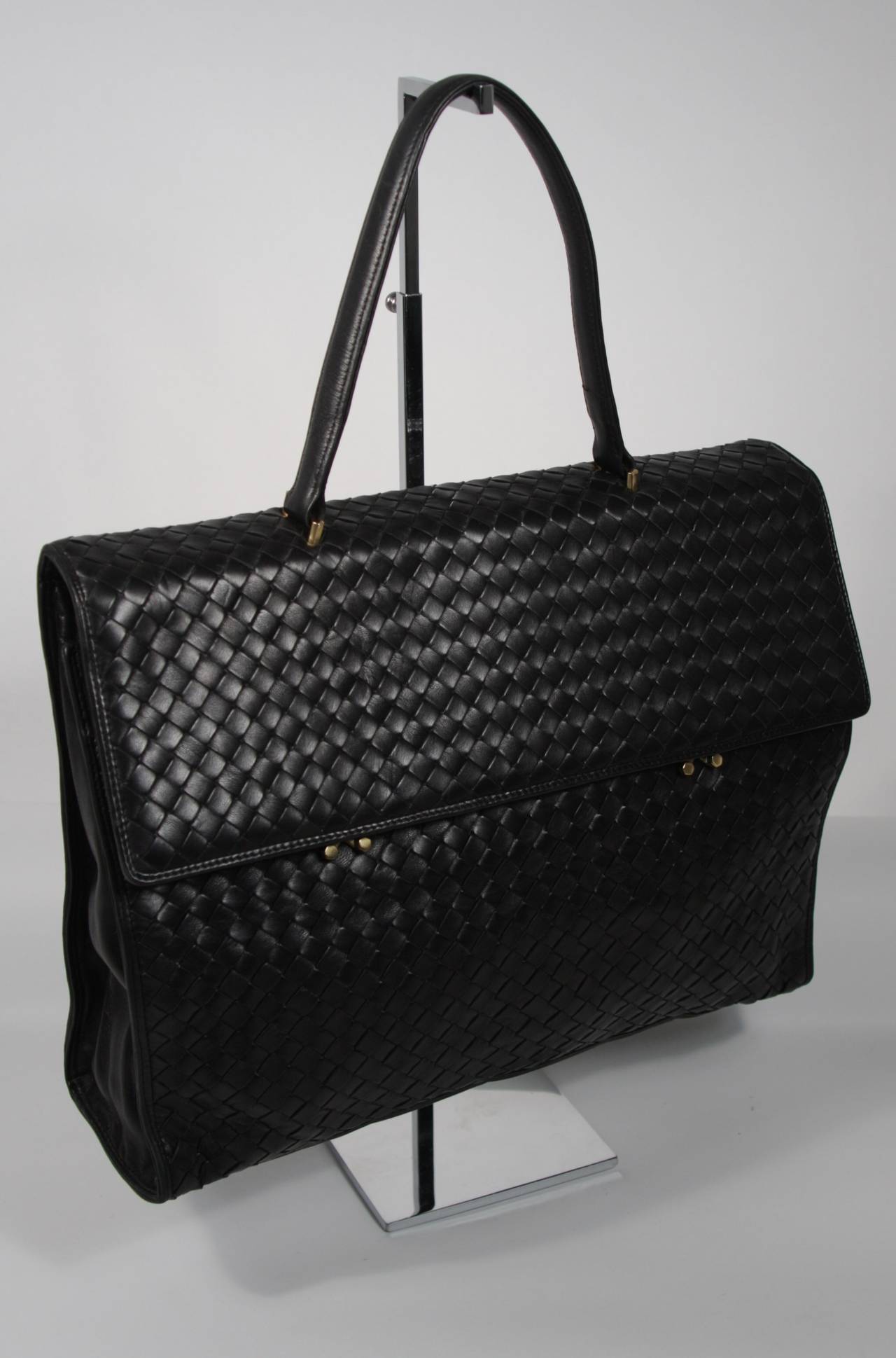 Women's Bottega Veneta Vintage Black Leather Briefcase Style Handbag