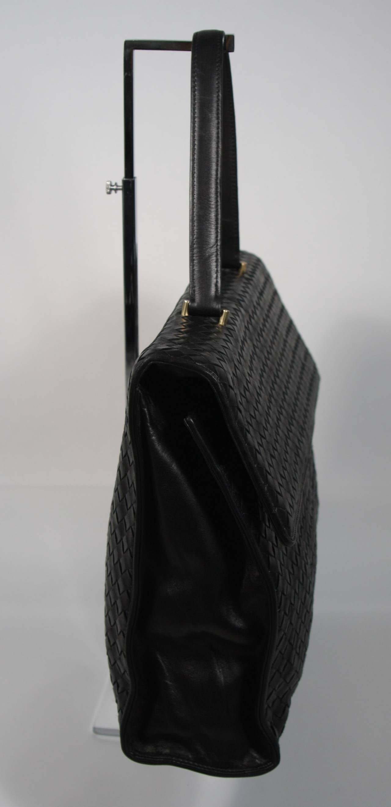 Bottega Veneta Vintage Black Leather Briefcase Style Handbag 1
