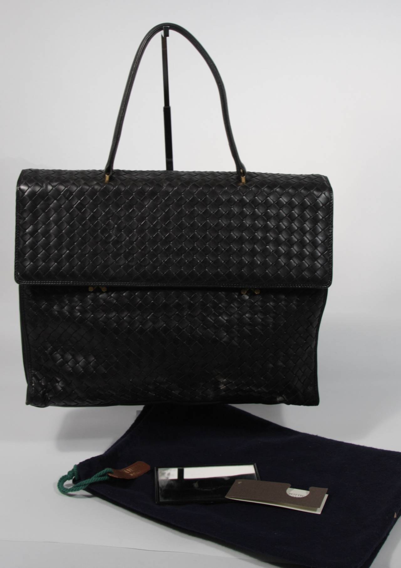 Bottega Veneta Vintage Black Leather Briefcase Style Handbag 5