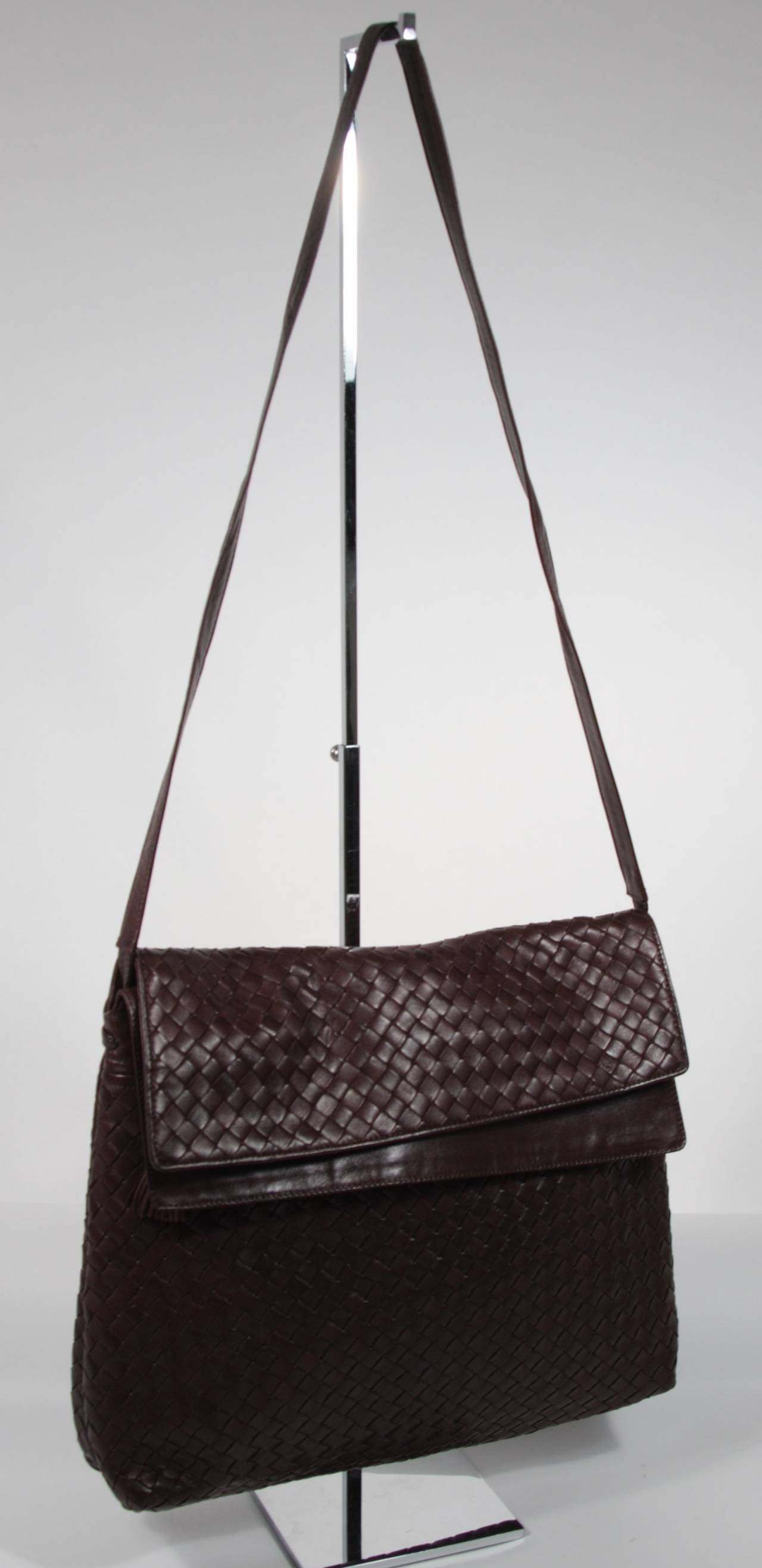 Bottega Veneta Large Woven Rich Brown Vintage Leather Double Flap Handbag 1