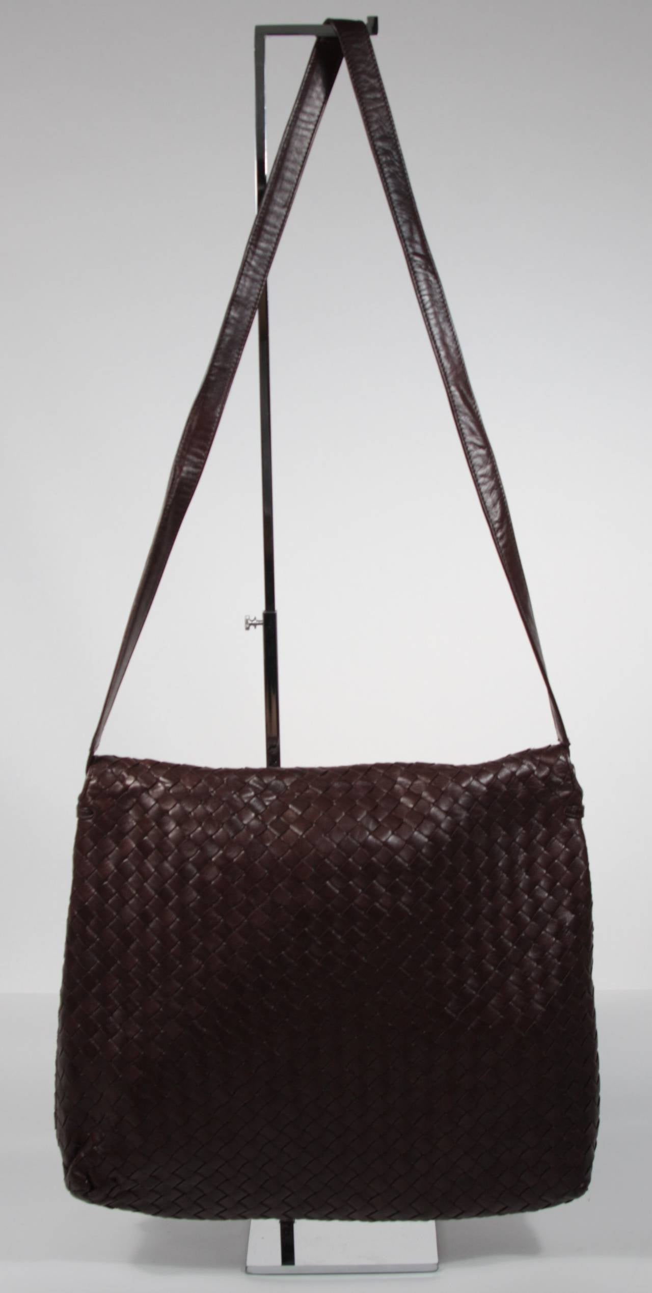 Bottega Veneta Large Woven Rich Brown Vintage Leather Double Flap Handbag 3