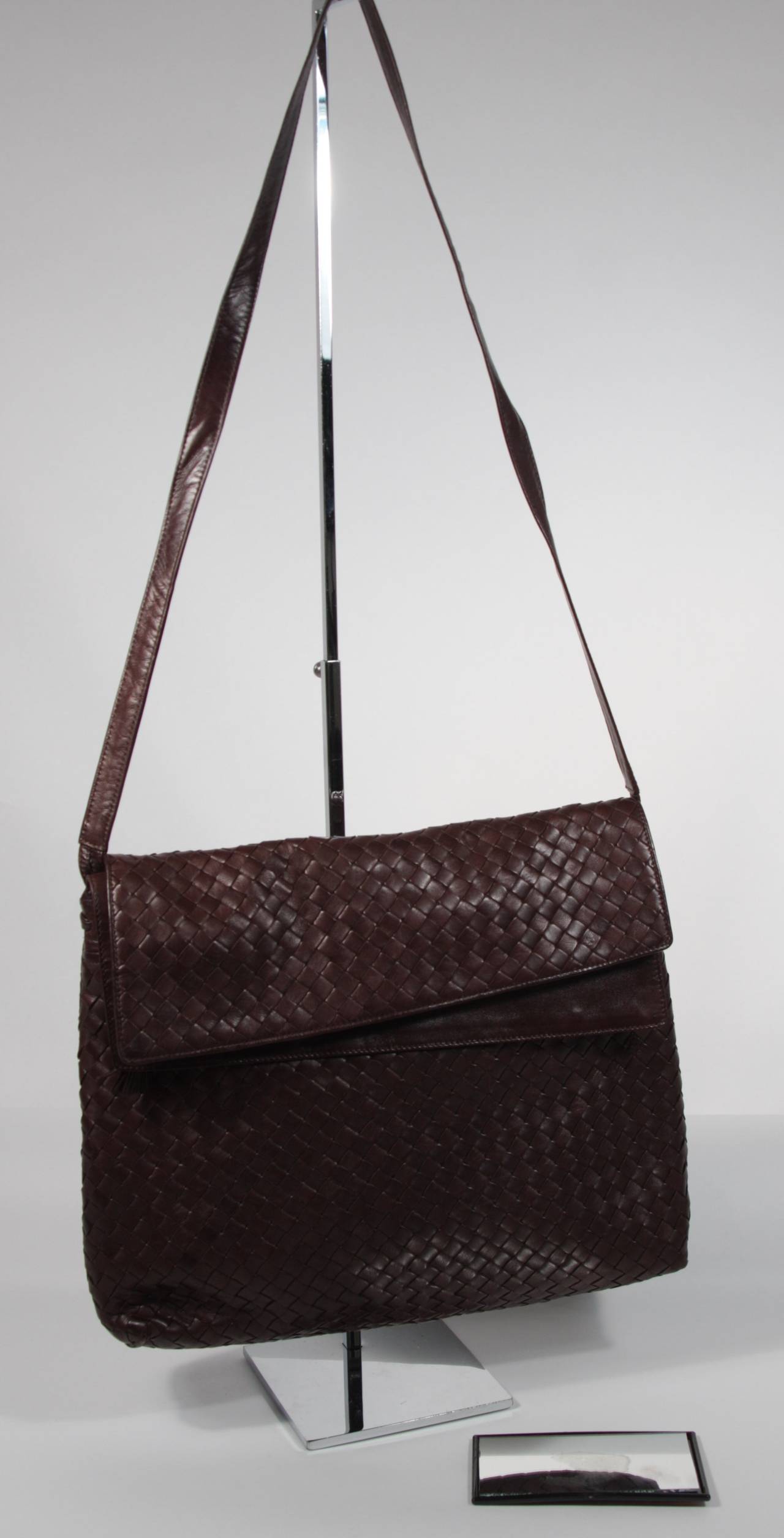 Bottega Veneta Large Woven Rich Brown Vintage Leather Double Flap Handbag 4