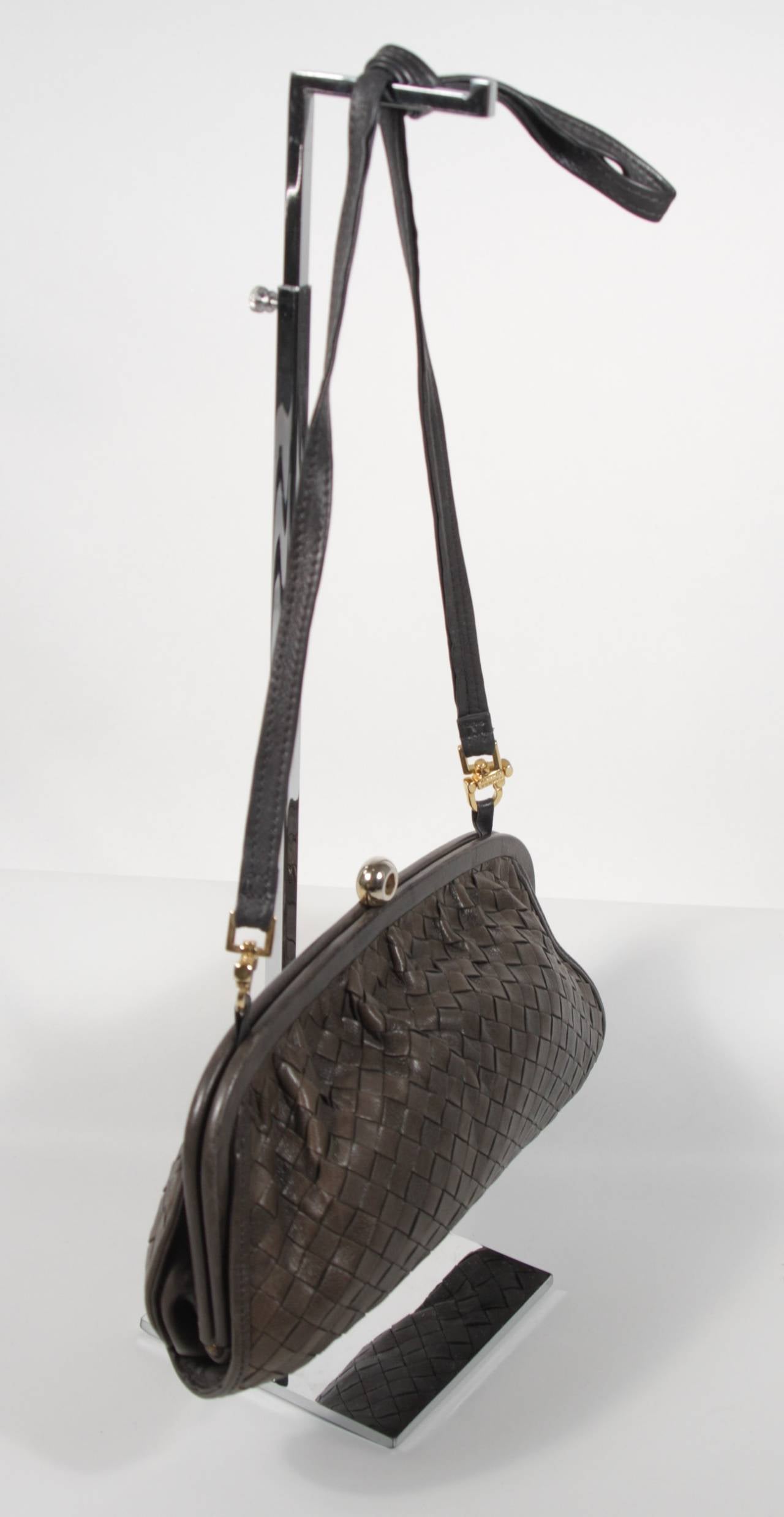 Bottega Veneta Vintage Woven Leather Clutch With Strap In Olive Drab 2