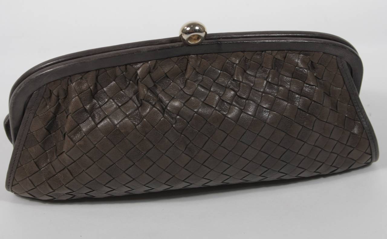 Bottega Veneta Vintage Woven Leather Clutch With Strap In Olive Drab 1