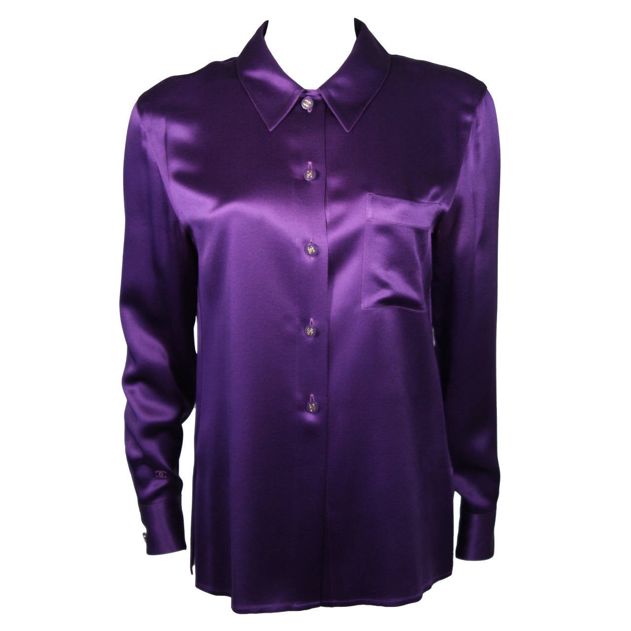 Chanel Purple Silk Blouse Size Large