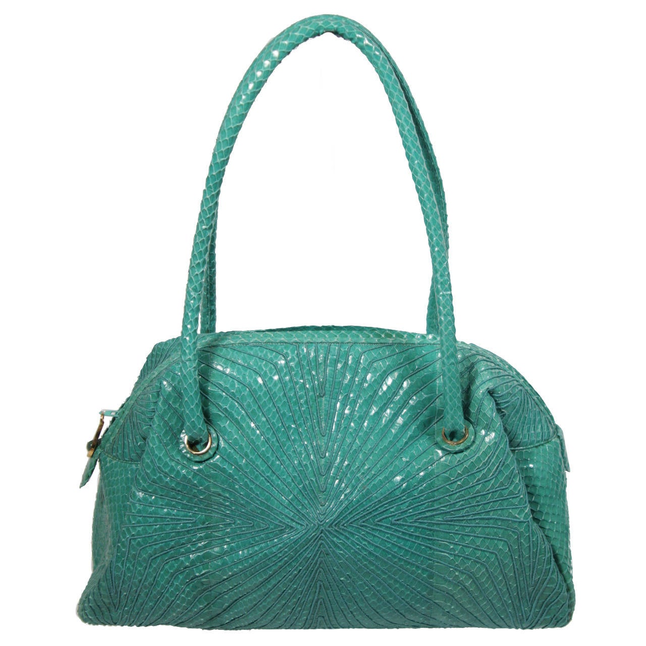 Judith Leiber Turquoise Snake Skin Handbag For Sale at 1stdibs