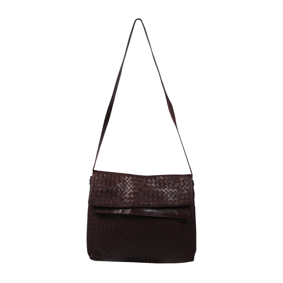Bottega Veneta Large Woven Rich Brown Vintage Leather Double Flap Handbag