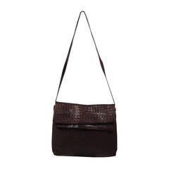 Bottega Veneta Large Woven Rich Brown Vintage Leather Double Flap Handbag