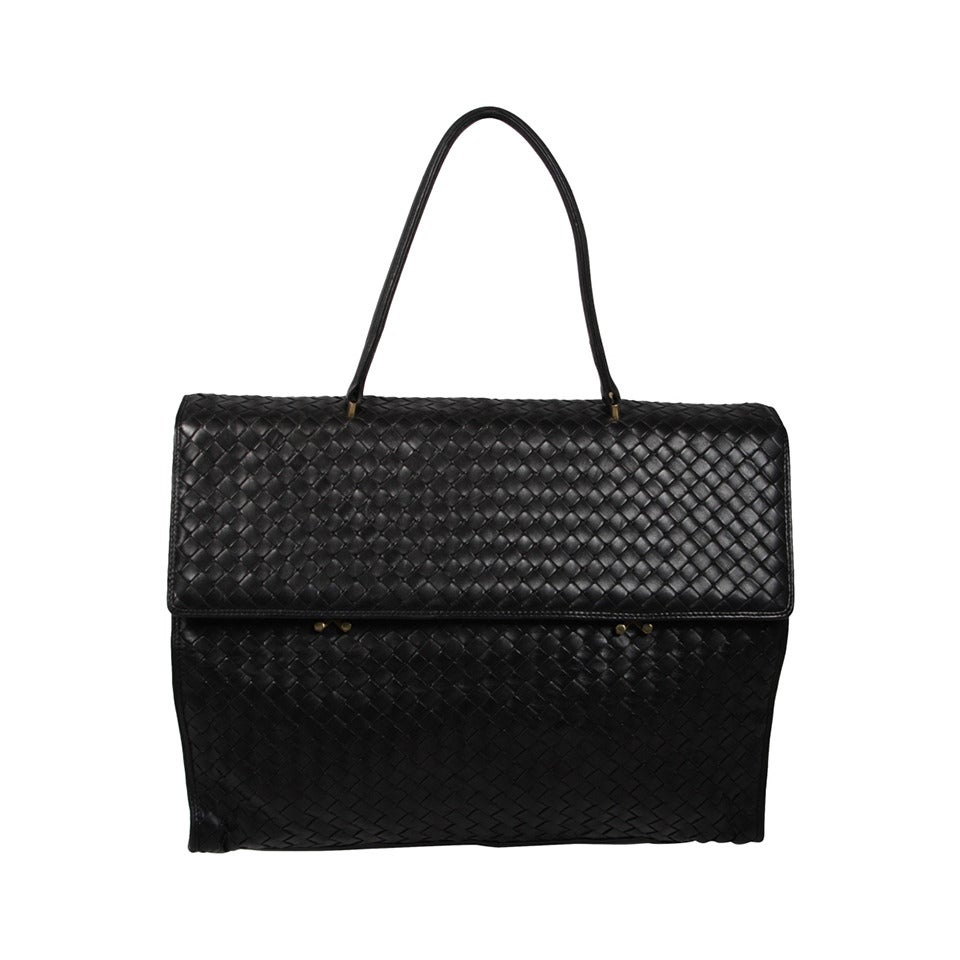 Bottega Veneta Vintage Black Leather Briefcase Style Handbag