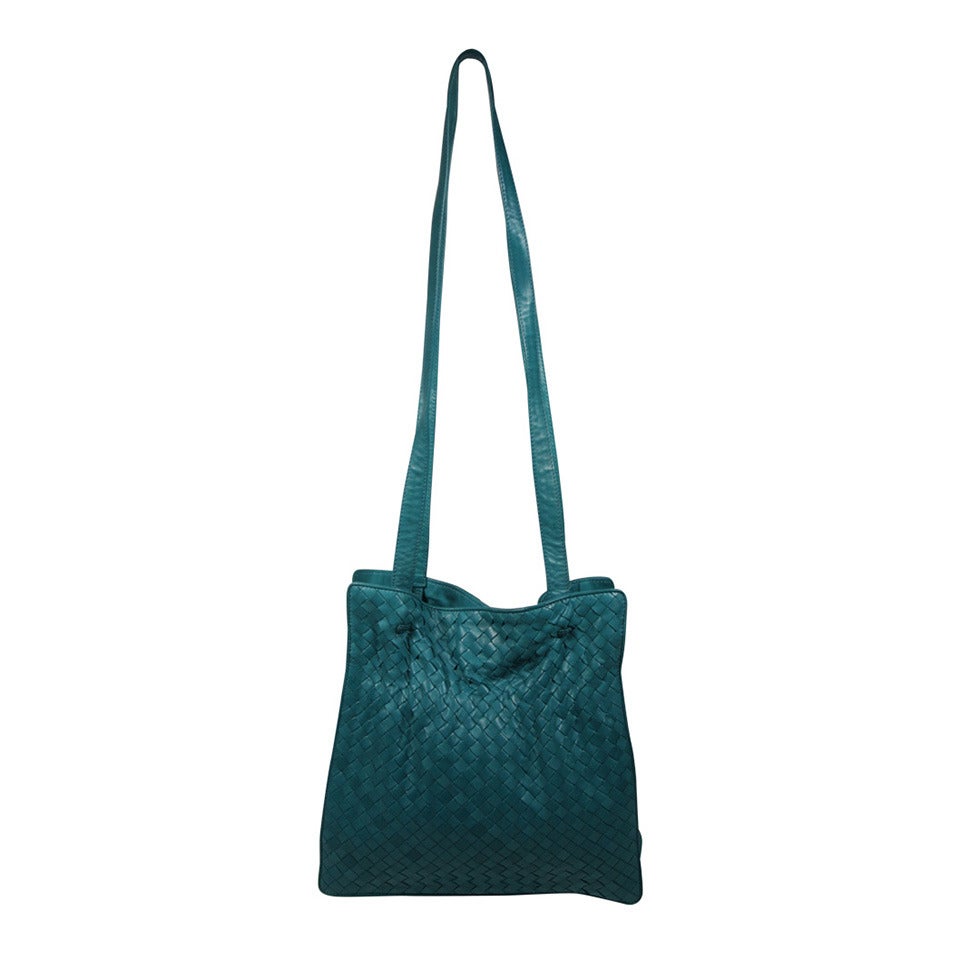 Bottega Veneta Vintage Turquoise Woven Leather Medium Shoulder Bag
