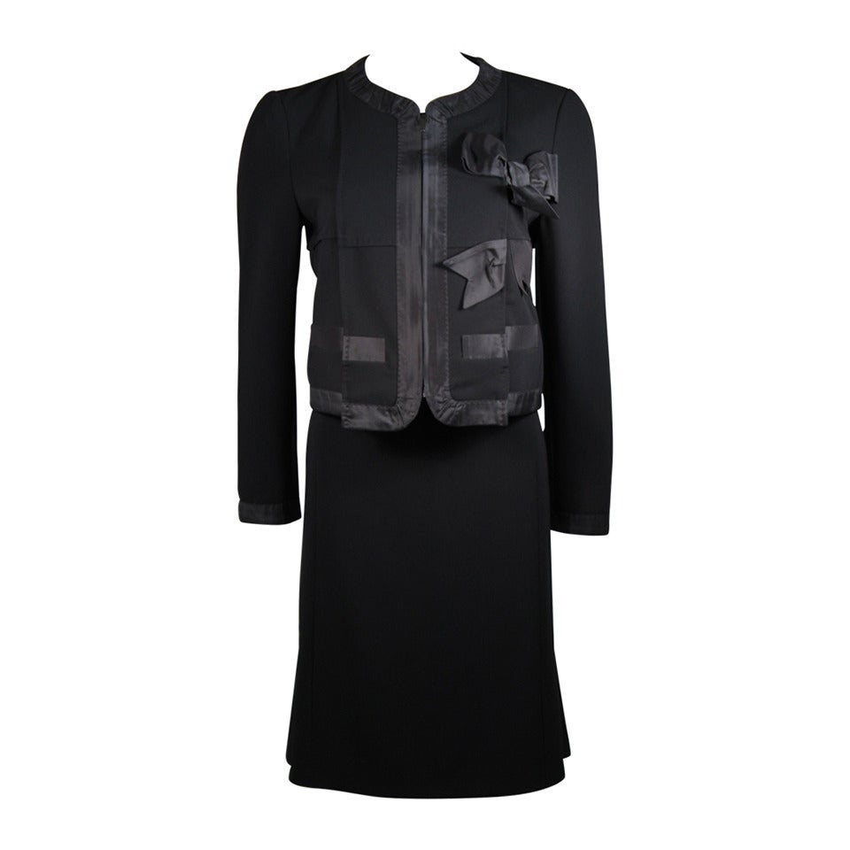 Moschino Black Skirt Suit with Silk Bow Detailing Size 12 For Sale