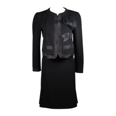 Used Moschino Black Skirt Suit with Silk Bow Detailing Size 12