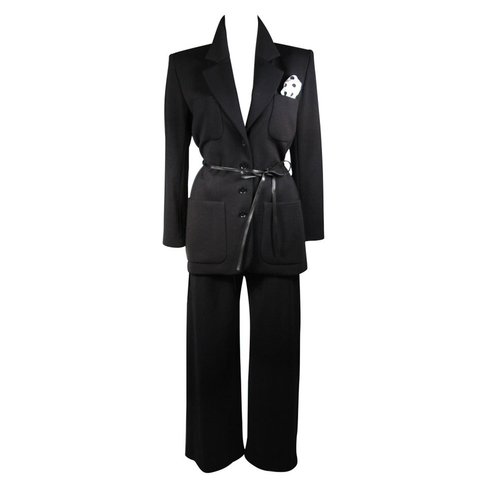 Yves Saint Laurent Two Piece Wool Blend Pantsuit with Pocket Scarf Medium/Large