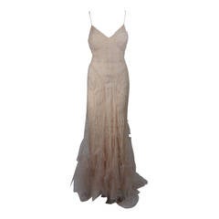 Zac Posen Embroidered Blush Silk Mesh Wedding Gown with Veil Size Small