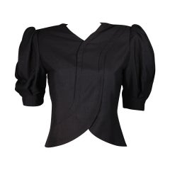 Galanos Black Silk Blouse with Puffed Sleeves Size Small