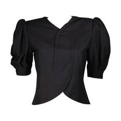 Galanos Black Silk Blouse with Puffed Sleeves Size Small 8