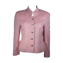 Gianni Versace Pink Angora Wool Blend Jacket with Grey Flecks Size Small Medium