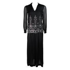 Christian Dior Embellished Black Chiffon Tunic Ensemble with Slacks Size Small