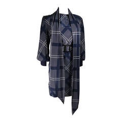 Galanos Silk Navy Dress Ensemble with Grid Pattern Size Small 4