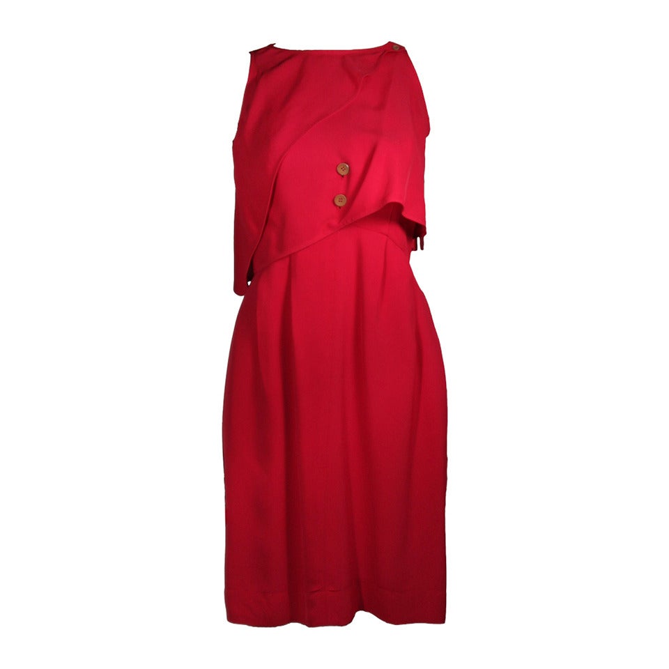 Fendi Red Cocktail Dress with Caplet Attachment and Button Details Size 2 For Sale